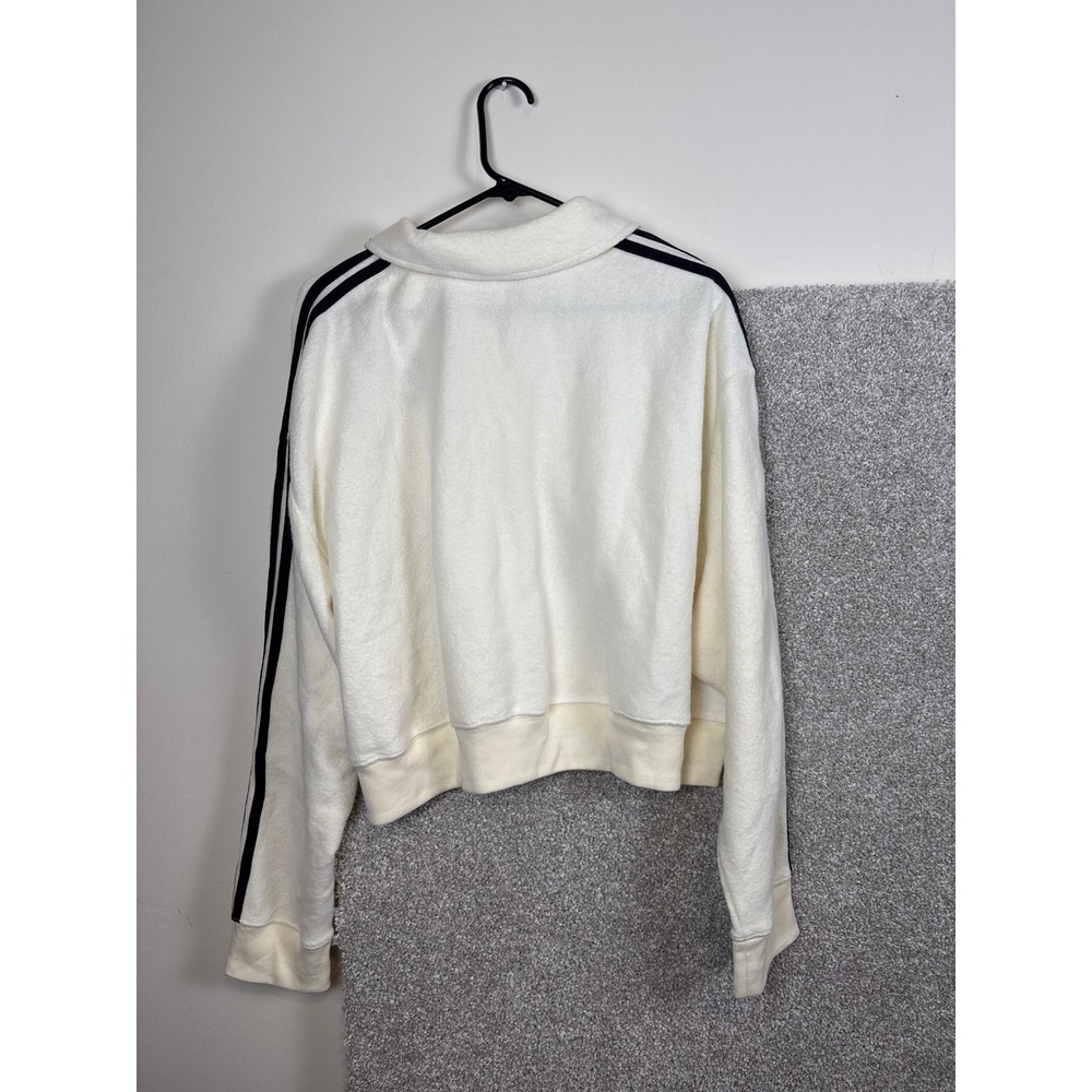 PINK Victoria Secret White Fleece Cropped Pullover Sweatshirt Striped Sleeve XXL - Picture 5 of 5